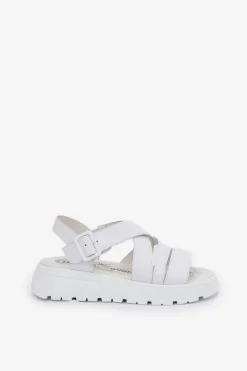 Damskie Evento Skórzane Sandały Damskie Na Platformie Z Klamrą Białe Selianae