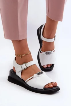 Best Buty damskie Vinceza Skórzane Sandały Damskie Na Koturnie Vinceza 66624 Białe