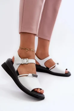 Best Buty damskie Vinceza Skórzane Sandały Damskie Na Koturnie Vinceza 66624 Białe