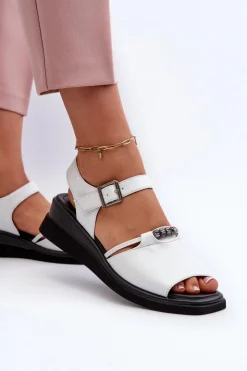 Best Buty damskie Vinceza Skórzane Sandały Damskie Na Koturnie Vinceza 66624 Białe