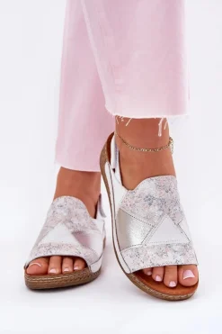 Maciejka Sandały Na Koturnie*Skórzane Sandały Damskie Na Koturnie Z Plecionką L7067-11 Białe Biały