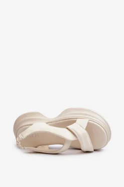 Online GOE Skórzane Sandały Damskie Na Masywnej Podeszwie Jasnobeżowe NN2N4105