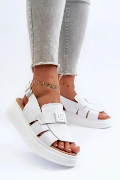 Evento Sandały Na Koturnie*Skórzane Sandały Damskie Na Platformie I Koturnie Białe Vivitellia