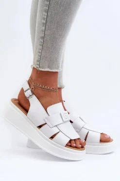 Evento Sandały Na Koturnie*Skórzane Sandały Damskie Na Platformie I Koturnie Białe Vivitellia
