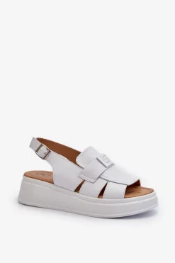 Evento Sandały Na Koturnie*Skórzane Sandały Damskie Na Platformie I Koturnie Białe Vivitellia