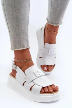 Evento Sandały Na Koturnie*Skórzane Sandały Damskie Na Platformie I Koturnie Białe Vivitellia