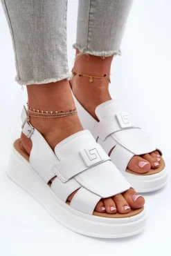 Evento Sandały Na Koturnie*Skórzane Sandały Damskie Na Platformie I Koturnie Białe Vivitellia