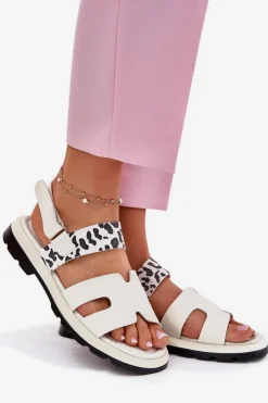 Damskie Buty damskie Vinceza Skórzane Sandały Damskie Na Płaskim Obcasie Panterka Vinceza 66780 Beżowe