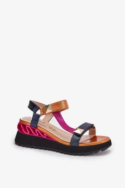 Damskie Damskie buty S.Barski Skórzane Sandały Damskie Na Koturnie D&A CR51-135 Multikolor