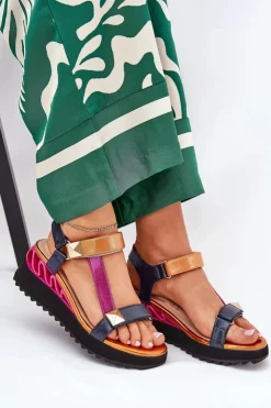 Damskie Damskie buty S.Barski Skórzane Sandały Damskie Na Koturnie D&A CR51-135 Multikolor