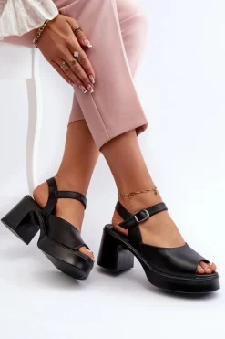 Best Buty damskie Vinceza Skórzane Sandały Damskie Na Obcasie Vinceza 66627 Czarne Czarny