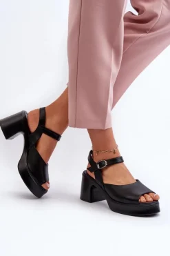 Best Buty damskie Vinceza Skórzane Sandały Damskie Na Obcasie Vinceza 66627 Czarne Czarny