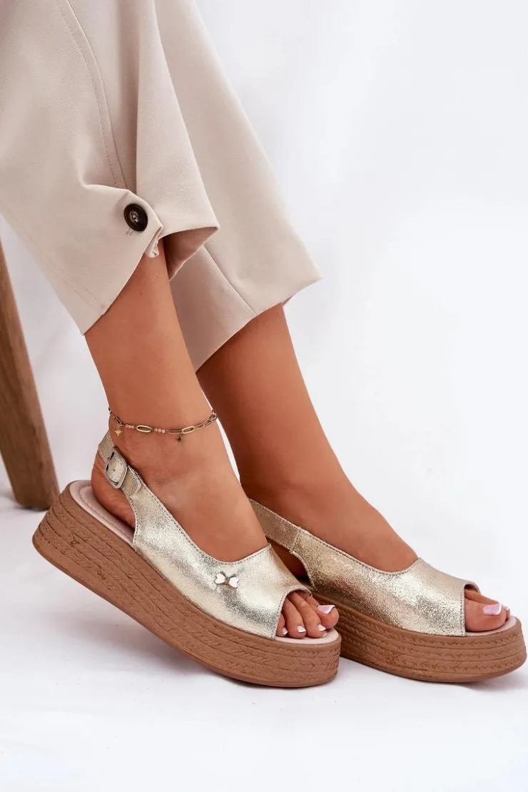 Damskie Buty damskie Vinceza Skórzane Sandały Damskie Na Koturnie Vinceza 41476 Złote