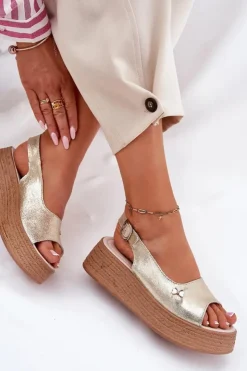 Damskie Buty damskie Vinceza Skórzane Sandały Damskie Na Koturnie Vinceza 41476 Złote