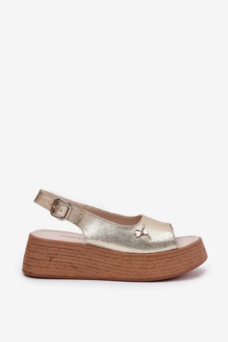Damskie Buty damskie Vinceza Skórzane Sandały Damskie Na Koturnie Vinceza 41476 Złote
