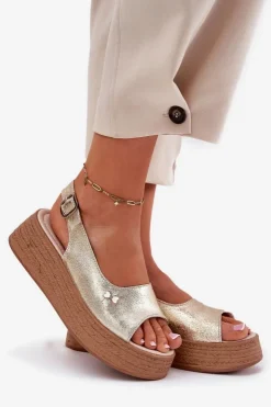 Damskie Buty damskie Vinceza Skórzane Sandały Damskie Na Koturnie Vinceza 41476 Złote