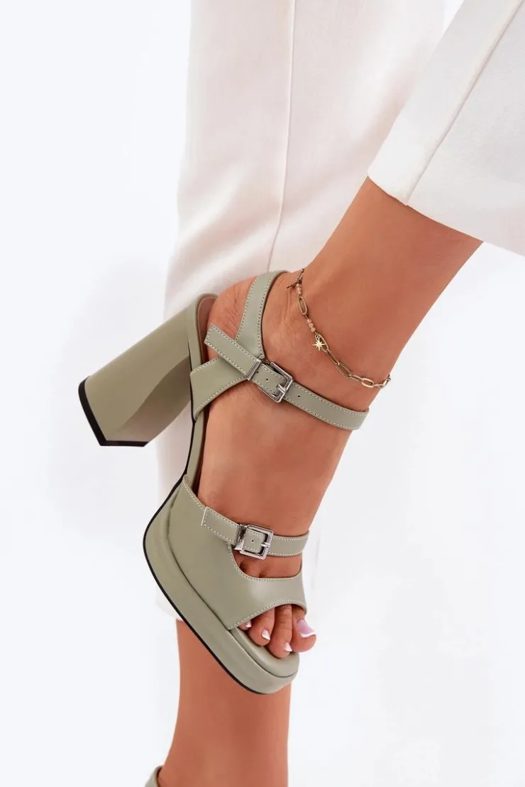 Damskie Buty damskie Vinceza Skórzane Sandały Damskie Na Słupku Vinceza 77110 Zielone