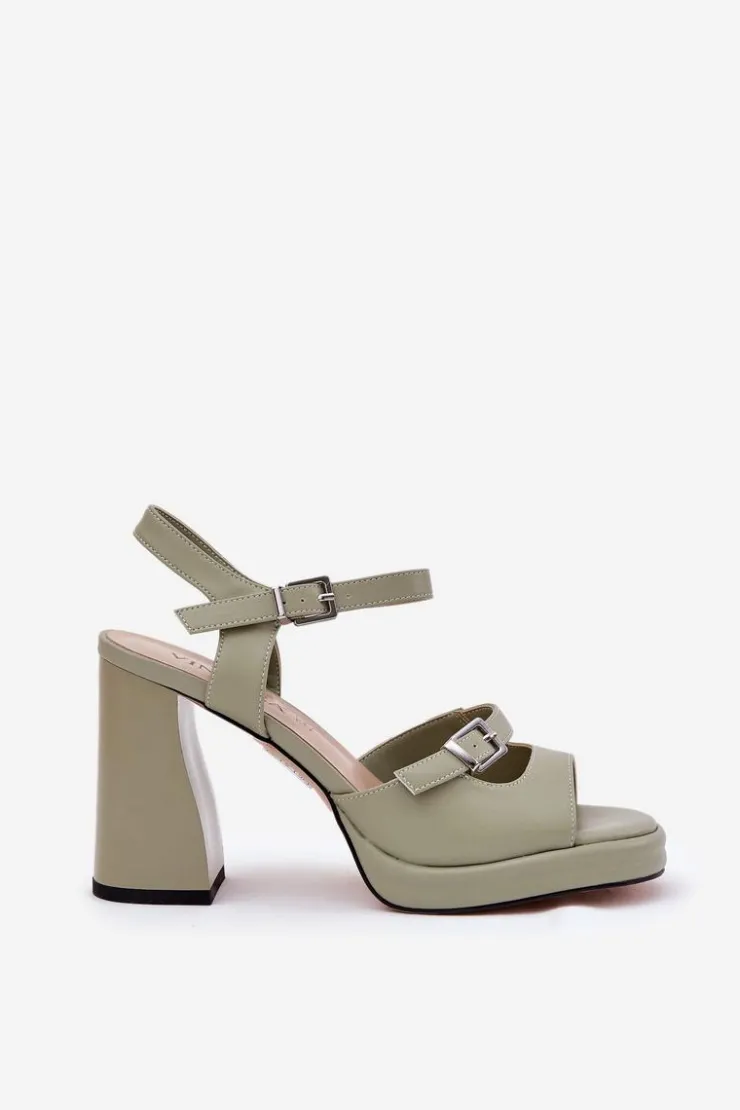Damskie Buty damskie Vinceza Skórzane Sandały Damskie Na Słupku Vinceza 77110 Zielone