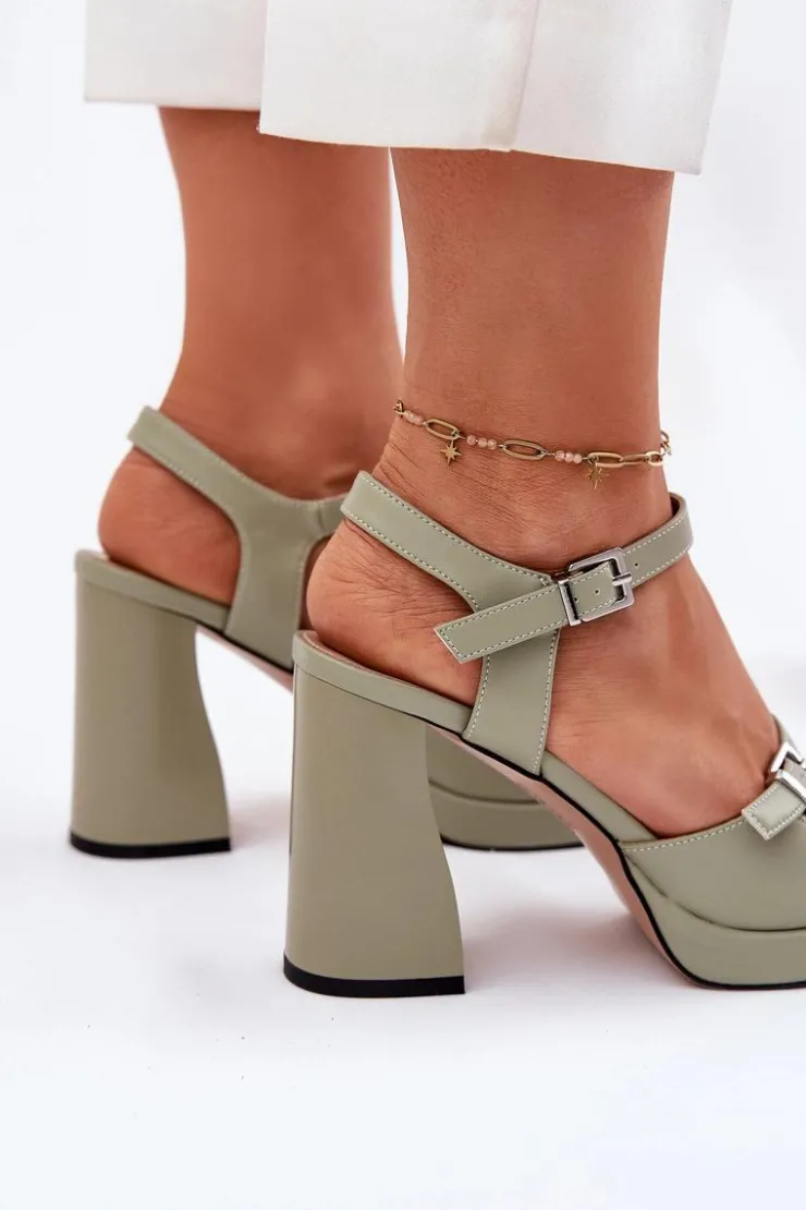 Damskie Buty damskie Vinceza Skórzane Sandały Damskie Na Słupku Vinceza 77110 Zielone