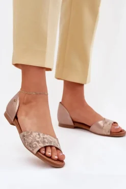 Maciejka Skórzane Sandały Damskie Na Płaskim Obcasie 06947-25 Złote