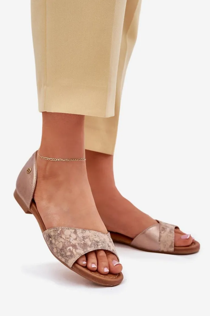 Maciejka Skórzane Sandały Damskie Na Płaskim Obcasie 06947-25 Złote