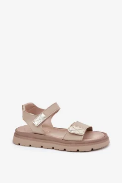 Damskie Zazoo Skórzane Sandały Damskie Na Platformie 40443 Beżowe