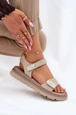 Damskie Zazoo Skórzane Sandały Damskie Na Platformie 40443 Beżowe