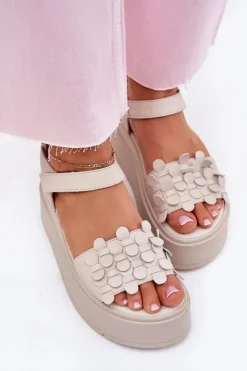 Outlet CheBello Skórzane Sandały Damskie Na Platformie 4701 Beżowe