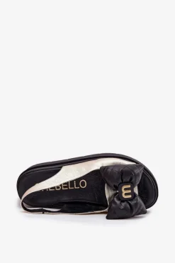 Damskie CheBello Skórzane Sandały Damskie Na Platformie Z Kokardą 4641 Złoto-Czarne