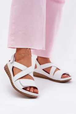 Sale Maciejka Skórzane Sandały Damskie Na Rzep L6848-11 Białe Biały