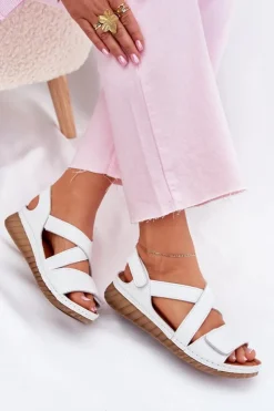 Sale Maciejka Skórzane Sandały Damskie Na Rzep L6848-11 Białe Biały
