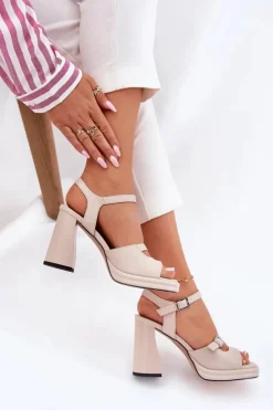 Buty damskie Vinceza Sandały Na Słupku|Sandały Na Obcasie*Skórzane Sandały Damskie Na Słupku Vinceza 77110 Beżowe Beżowy