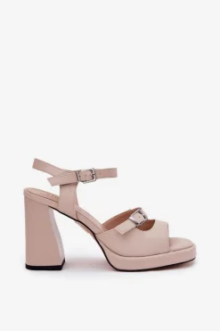 Buty damskie Vinceza Sandały Na Słupku|Sandały Na Obcasie*Skórzane Sandały Damskie Na Słupku Vinceza 77110 Beżowe Beżowy