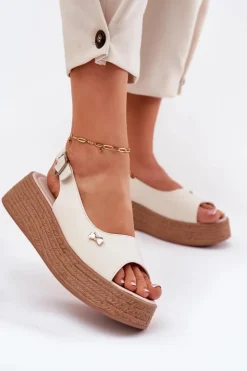 Best Buty damskie Vinceza Skórzane Sandały Damskie Na Koturnie Vinceza 41476 Beżowe