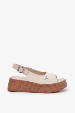 Best Buty damskie Vinceza Skórzane Sandały Damskie Na Koturnie Vinceza 41476 Beżowe