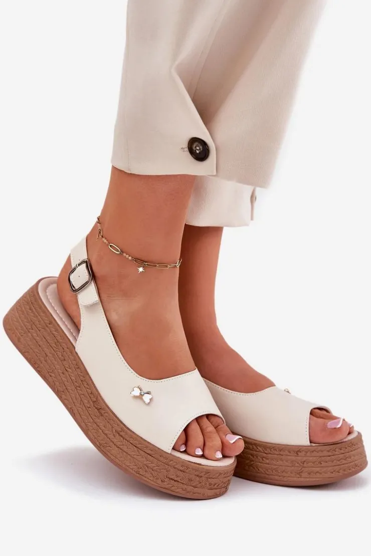 Best Buty damskie Vinceza Skórzane Sandały Damskie Na Koturnie Vinceza 41476 Beżowe