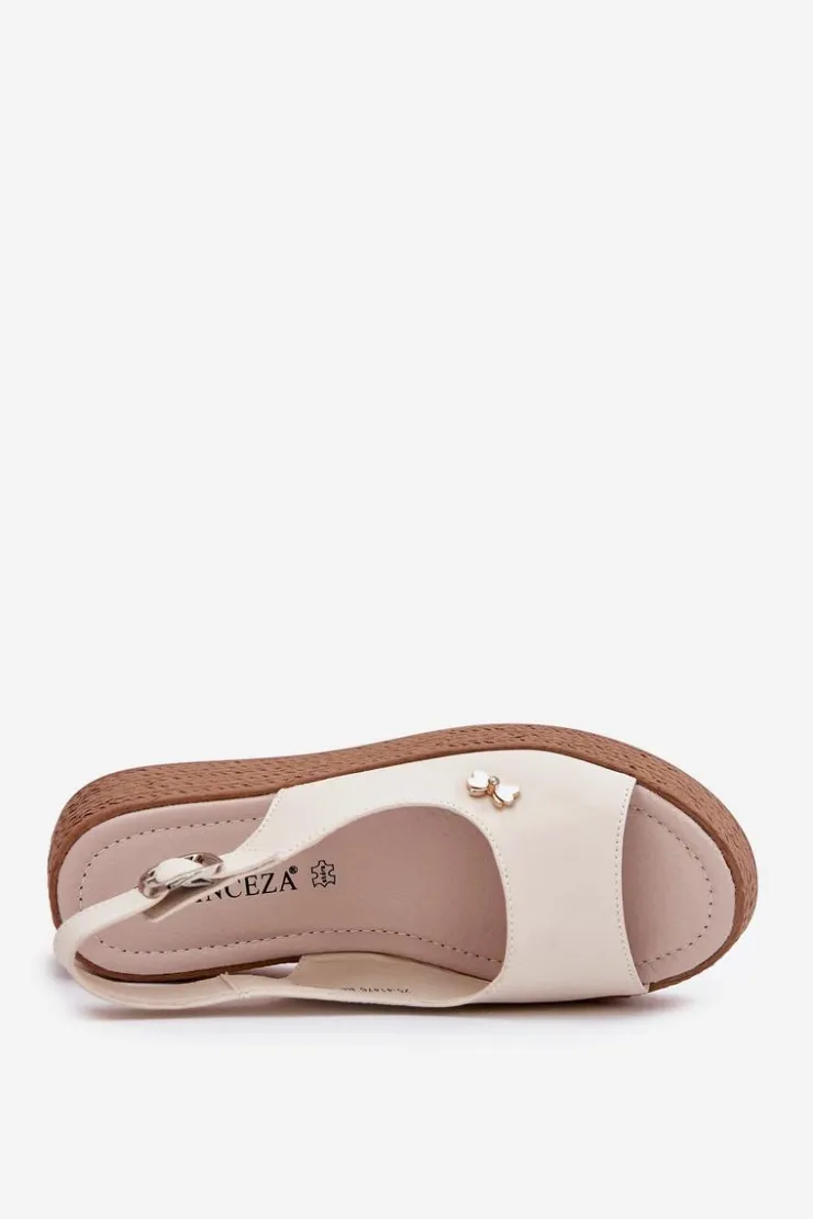 Best Buty damskie Vinceza Skórzane Sandały Damskie Na Koturnie Vinceza 41476 Beżowe