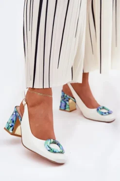 Damskie buty S.Barski Sandały Na Słupku|Sandały Na Obcasie*Skórzane Sandały Damskie Na Słupku D&A CR51-002 Białe