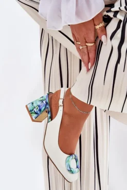 Damskie buty S.Barski Sandały Na Słupku|Sandały Na Obcasie*Skórzane Sandały Damskie Na Słupku D&A CR51-002 Białe