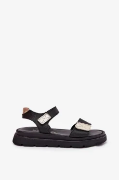 Damskie Zazoo Skórzane Sandały Damskie Na Platformie 40443 Czarne