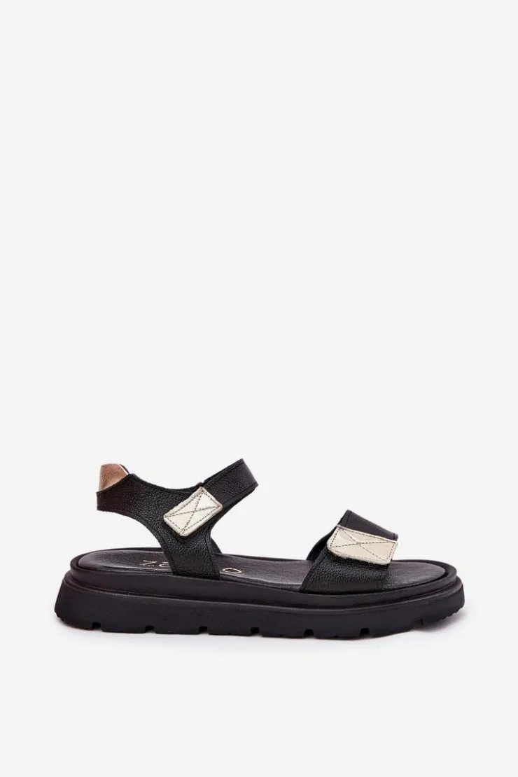 Damskie Zazoo Skórzane Sandały Damskie Na Platformie 40443 Czarne