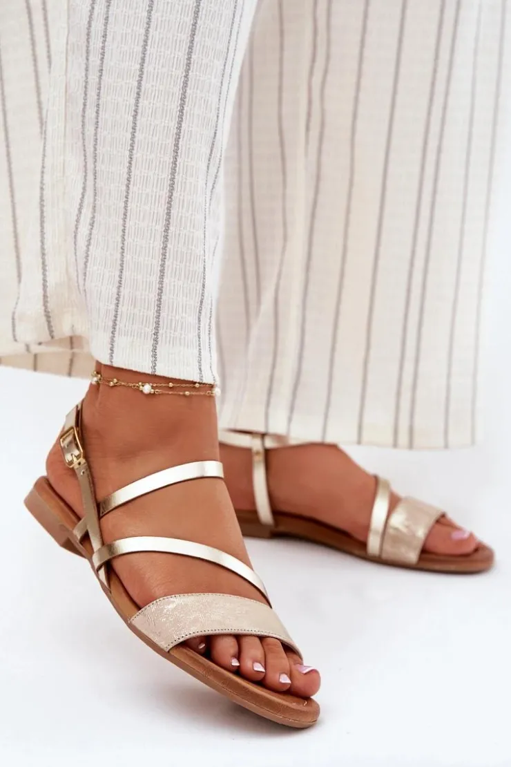 Maciejka Sandały Płaskie*Skórzane Sandały Damskie Na Płaskim Obcasie 06966-25 Złote