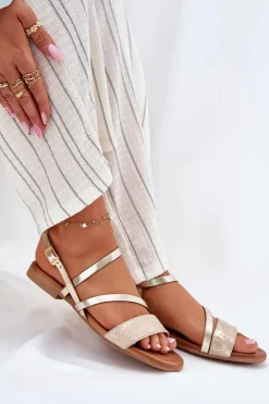 Maciejka Sandały Płaskie*Skórzane Sandały Damskie Na Płaskim Obcasie 06966-25 Złote