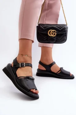 Buty damskie Vinceza Sandały Na Koturnie*Skórzane Sandały Damskie Na Koturnie Vinceza 66624 Czarne