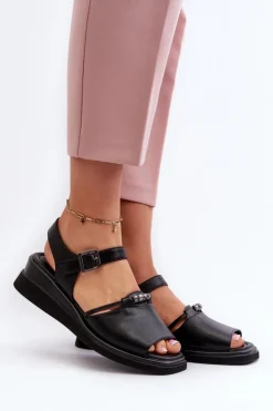 Buty damskie Vinceza Sandały Na Koturnie*Skórzane Sandały Damskie Na Koturnie Vinceza 66624 Czarne