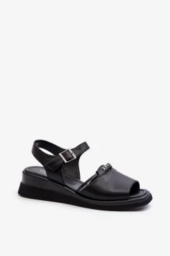 Buty damskie Vinceza Sandały Na Koturnie*Skórzane Sandały Damskie Na Koturnie Vinceza 66624 Czarne