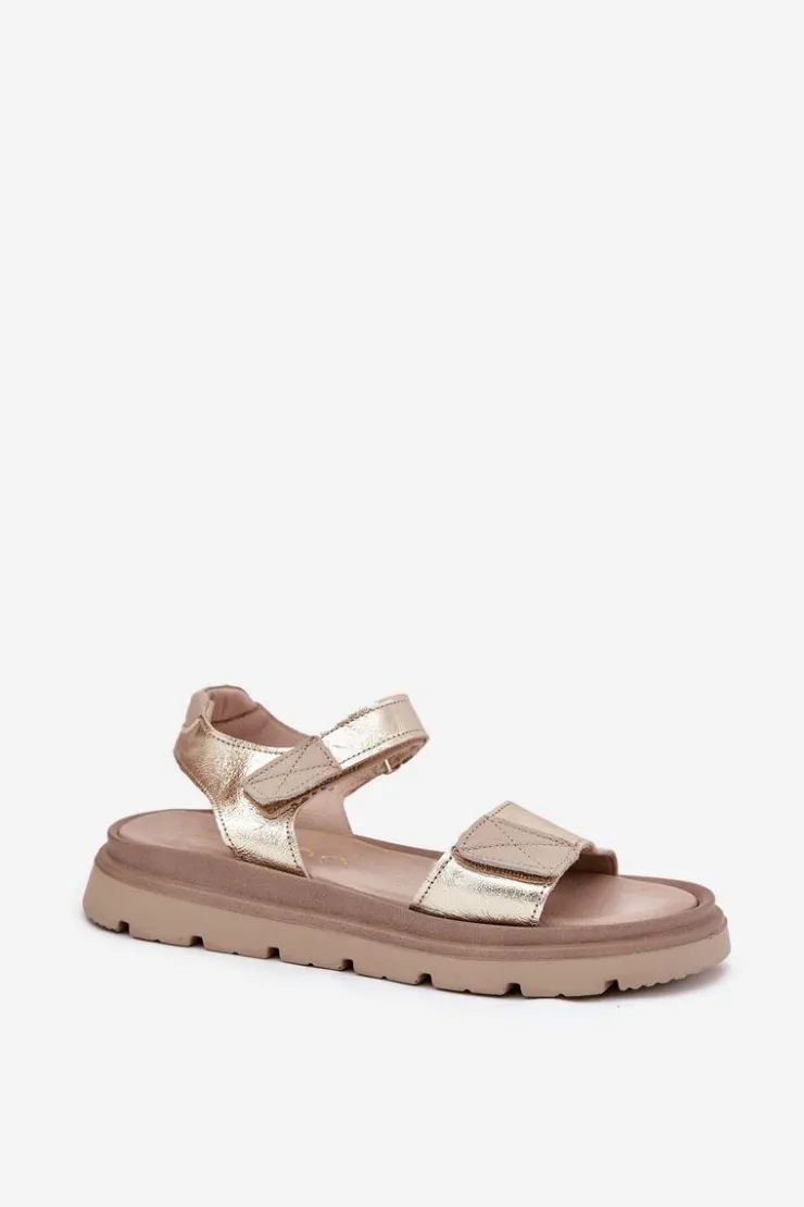 Zazoo Sandały Płaskie*Skórzane Sandały Damskie Na Platformie 40443 Złote Złoty