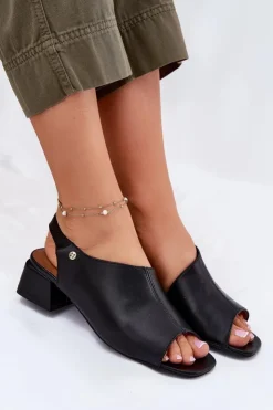 Maciejka Sandały Na Obcasie*Skórzane Sandały Damskie Na Klocku 06975-01 Czarne