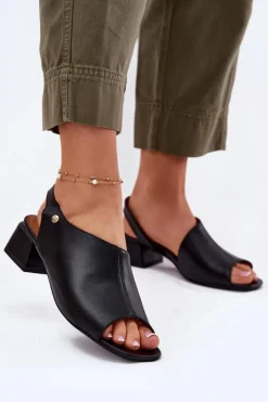 Maciejka Sandały Na Obcasie*Skórzane Sandały Damskie Na Klocku 06975-01 Czarne