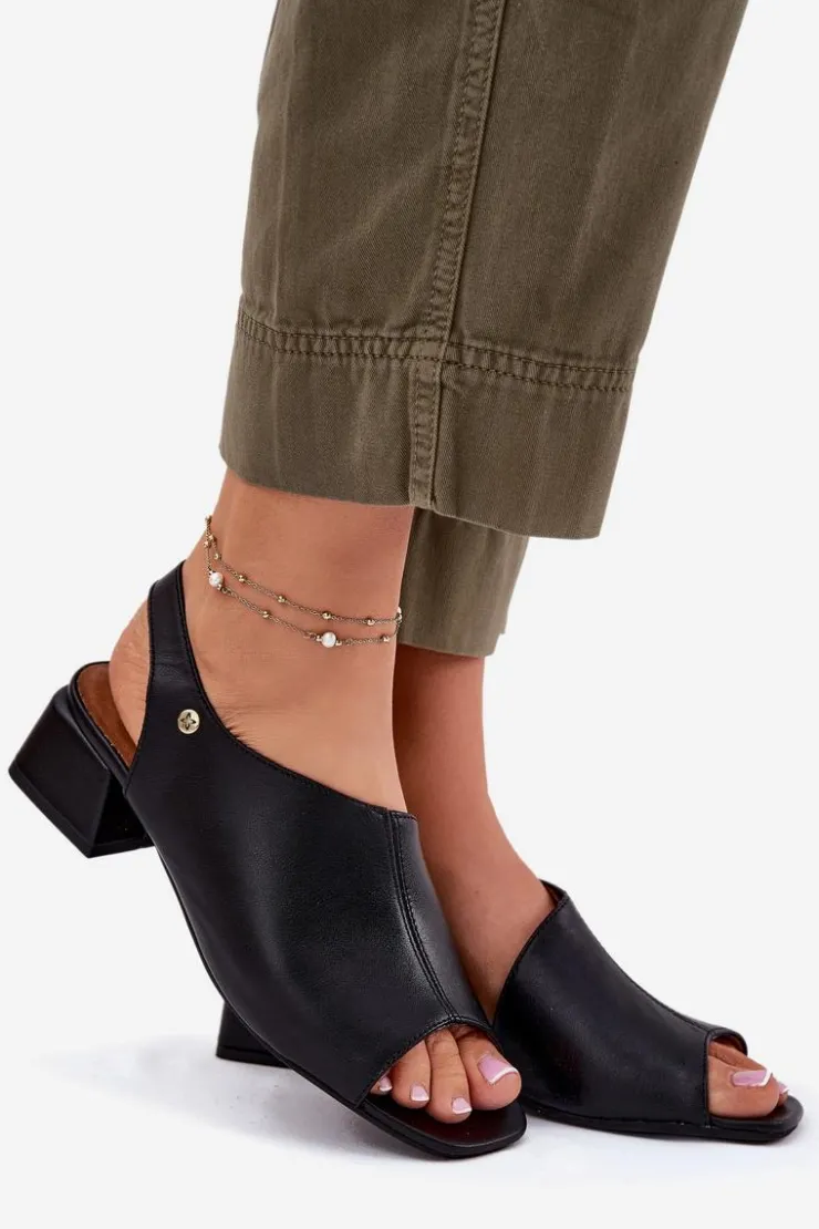 Maciejka Sandały Na Obcasie*Skórzane Sandały Damskie Na Klocku 06975-01 Czarne